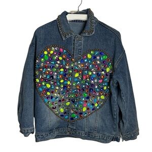Handmade Rhinestone Colorful Crystals Jean Jacket